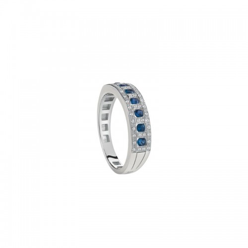 Damiani 18k White Gold Diamond and Sapphire Ring Size 13 Diamond 0.11ctw. Sapphire 0.350