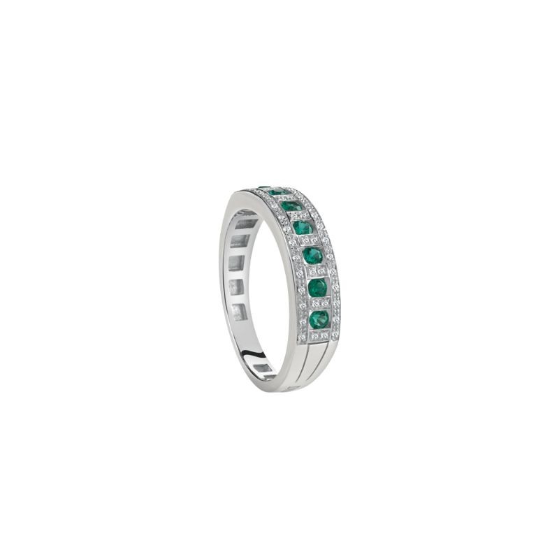 https://www.williambarthman.com/upload/product/Damiani 18k White Gold Emeralds and Diamond Ring Diamond 0.11ctw Emerald 0.210ct. 