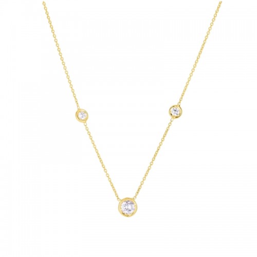 Roberto Coin Yellow Gold Diamond 3 Station Necklace .38ctw. 