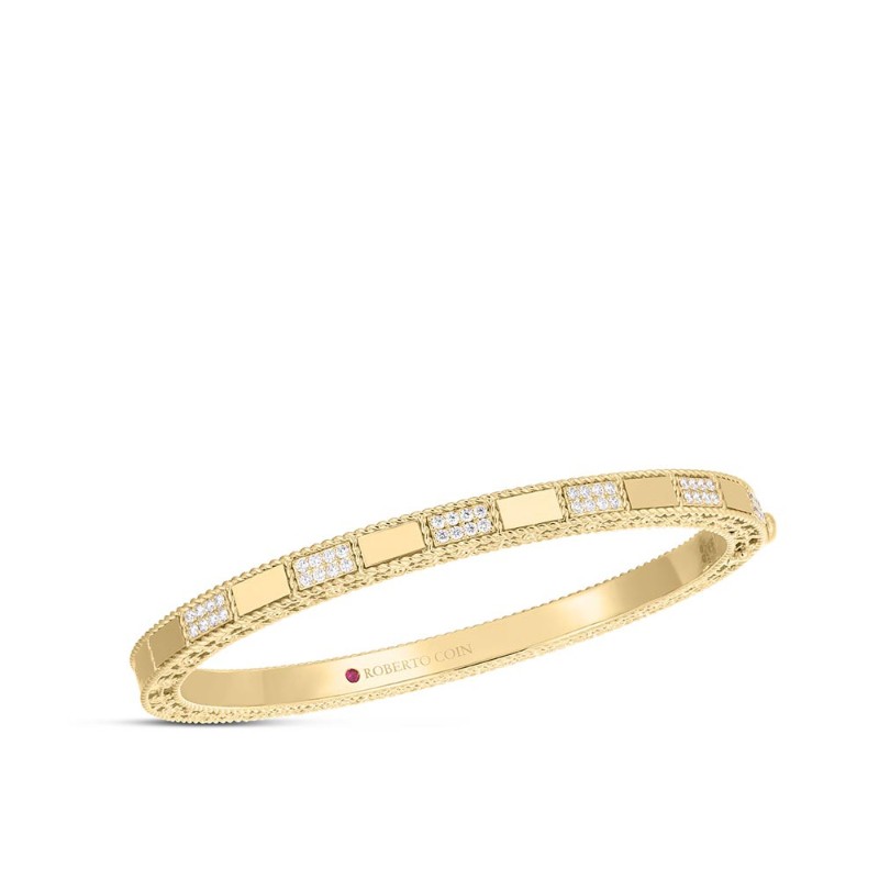 https://www.williambarthman.com/upload/product/Roberto Coin 18K Yellow Gold Diamond Mosaic Bangle 48x58 .40ctw. 