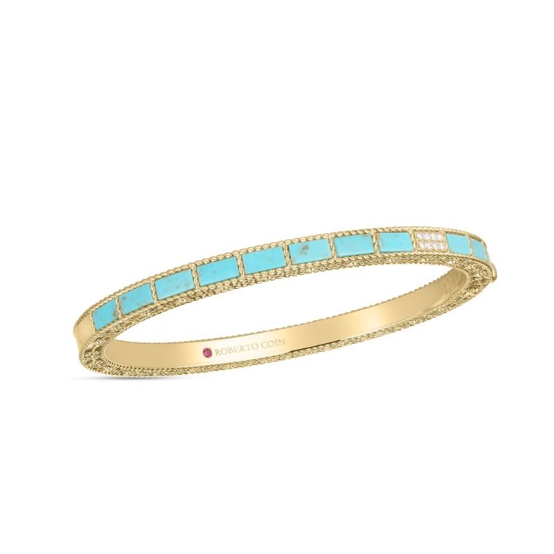 https://www.williambarthman.com/upload/product/ROBERTO COIN 18K YELLOW GOLD DIAMOND TURQUIOSE MOSAIC BANGLE 48X58 DIA 0.05. TURQ 4.00